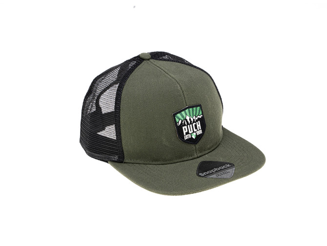 Kappe Truckers Snapback mit Puch Logo Patch olivgrün / schwarz product